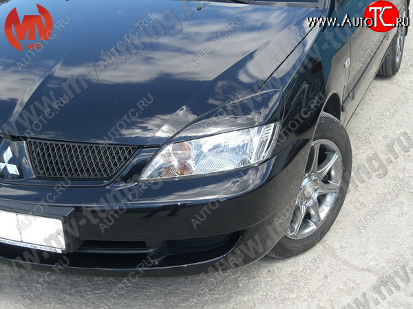 1 149 р. Реснички на фары var №2 (широкие)  Mitsubishi Lancer  9 (2003-2009) 1-ый рестайлинг седан, 1-ый рестайлинг универсал, 2-ой рестайлинг седан, 2-ой рестайлинг универсал (Неокрашенные)  с доставкой в г. Горно‑Алтайск