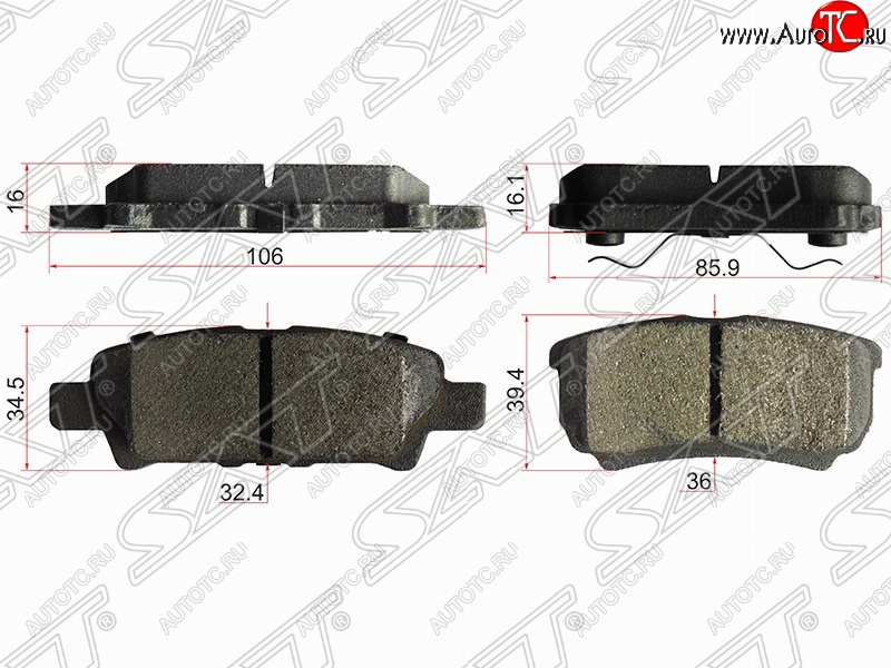 859 р. Колодки тормозные задние SAT  Mitsubishi Lancer  10 (2007-2017) седан дорестайлинг, хэтчбэк дорестайлинг, седан рестайлинг, хэтчбек 5 дв рестайлинг  с доставкой в г. Горно‑Алтайск