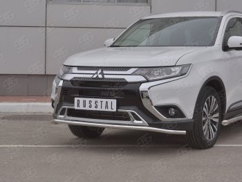 16 349 р. Защита переднего бампера (Ø42 мм, нержавейка) SLITKOFF Mitsubishi Outlander GF 3-ий рестайлинг (2018-2022)  с доставкой в г. Горно‑Алтайск. Увеличить фотографию 2