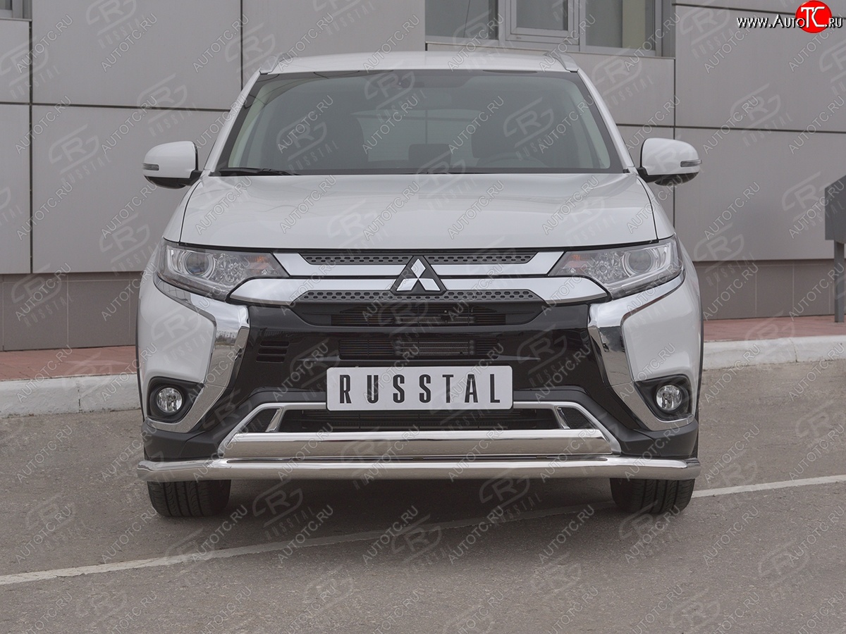 21 899 р. Защита переднего бампера (2 трубы Ø63 и 75х42 мм, нержавейка) Russtal Mitsubishi Outlander GF 3-ий рестайлинг (2018-2022)  с доставкой в г. Горно‑Алтайск