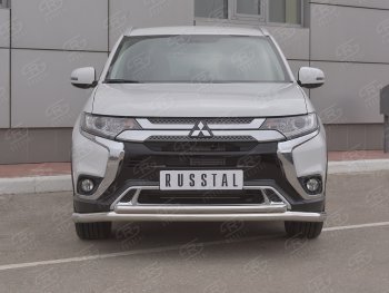 Защита переднего бампера (2 трубы Ø63 и 42 мм, нержавейка) SLITKOFF Mitsubishi Outlander GF 3-ий рестайлинг (2018-2022)