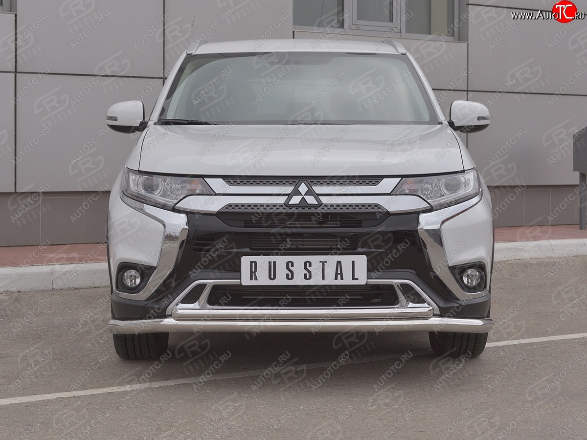 17 549 р. Защита переднего бампера (2 трубы Ø63 и 42 мм, нержавейка) SLITKOFF  Mitsubishi Outlander  GF (2018-2022) 3-ий рестайлинг  с доставкой в г. Горно‑Алтайск