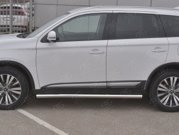 20 849 р. Защита порогов (Ø63 мм, нержавейка) SLITKOFF Mitsubishi Outlander GF 3-ий рестайлинг (2018-2022) (С пластиковыми заглушками на торцах)  с доставкой в г. Горно‑Алтайск. Увеличить фотографию 2