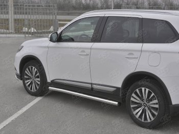 20 849 р. Защита порогов (Ø63 мм, нержавейка) SLITKOFF Mitsubishi Outlander GF 3-ий рестайлинг (2018-2022) (С пластиковыми заглушками на торцах)  с доставкой в г. Горно‑Алтайск. Увеличить фотографию 3