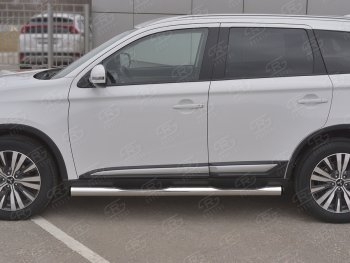 24 999 р. Защита порогов (Ø76 мм с проступью, нержавейка) SLITKOFF Mitsubishi Outlander GF 3-ий рестайлинг (2018-2022) (С пластиковыми заглушками на торцах)  с доставкой в г. Горно‑Алтайск. Увеличить фотографию 2