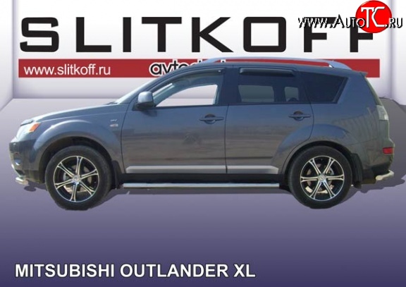 12 999 р. Защита порогов из круглой трубы диаметром 76 мм Slitkoff Mitsubishi Outlander XL (CW)  дорестайлинг (2005-2009) (Нержавейка, Полированная)  с доставкой в г. Горно‑Алтайск