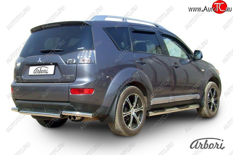 8 999 р. Защита заднего бампера Arbori (короткая, нержавейка, 1 труба d57 mm). Mitsubishi Outlander XL (CW)  дорестайлинг (2005-2009)  с доставкой в г. Горно‑Алтайск