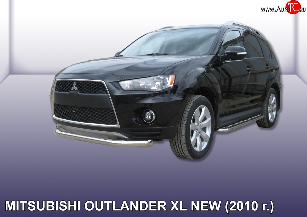 11 749 р. Одинарная защита переднего бампера диаметром 76 мм Slitkoff  Mitsubishi Outlander  XL (2010-2013) (CW)  рестайлинг (Нержавейка, Полированная)  с доставкой в г. Горно‑Алтайск