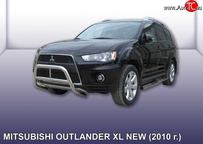 24 449 р. Усиленная защита переднего бампера из трубы диаметром 57 мм Slitkoff Mitsubishi Outlander XL (CW)  рестайлинг (2010-2013) (Нержавейка, Полированная)  с доставкой в г. Горно‑Алтайск