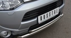 16 999 р. Защита переднего бампера (2 трубыØ63 и 42 мм, нержавейка) SLITKOFF  Mitsubishi Outlander  GF (2012-2014) дорестайлинг  с доставкой в г. Горно‑Алтайск. Увеличить фотографию 2