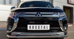 16 899 р. Защита переднего бампера (2 трубыØ63 и 42 мм, нержавейка) SLITKOFF  Mitsubishi Outlander  GF (2015-2018) 2-ой рестайлинг  с доставкой в г. Горно‑Алтайск. Увеличить фотографию 4