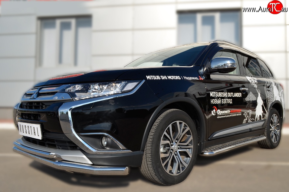 16 899 р. Защита переднего бампера (2 трубыØ63 и 42 мм, нержавейка) SLITKOFF  Mitsubishi Outlander  GF (2015-2018) 2-ой рестайлинг  с доставкой в г. Горно‑Алтайск