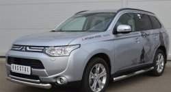 15 449 р. Защита переднего бампера (2 трубыØ76 и 42 мм, нержавейка) SLITKOFF  Mitsubishi Outlander  GF (2012-2014) дорестайлинг  с доставкой в г. Горно‑Алтайск. Увеличить фотографию 2