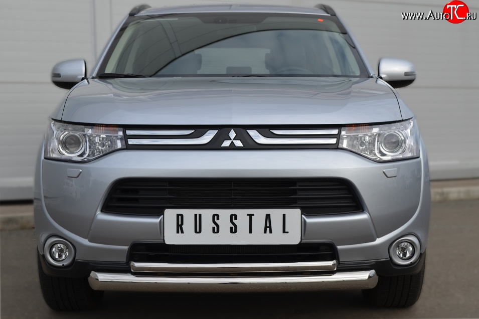 15 449 р. Защита переднего бампера (2 трубыØ76 и 42 мм, нержавейка) SLITKOFF  Mitsubishi Outlander  GF (2012-2014) дорестайлинг  с доставкой в г. Горно‑Алтайск