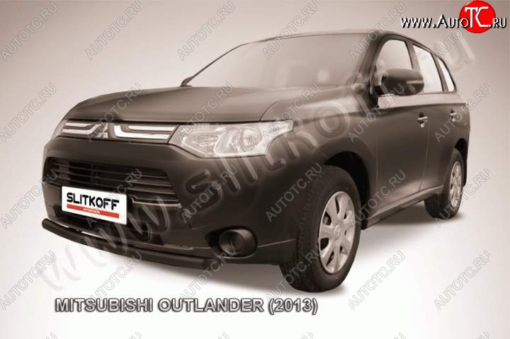 7 599 р. Защита переднего бампер Slitkoff (57 мм, короткая)  Mitsubishi Outlander  GF (2012-2014) дорестайлинг (Цвет: серебристый)  с доставкой в г. Горно‑Алтайск