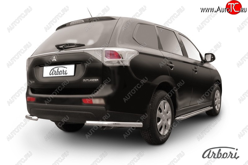 8 909 р. Защита заднего бампера Arbori (уголки, нержавейка, 1 труба d57 mm). Mitsubishi Outlander GF дорестайлинг (2012-2014)  с доставкой в г. Горно‑Алтайск