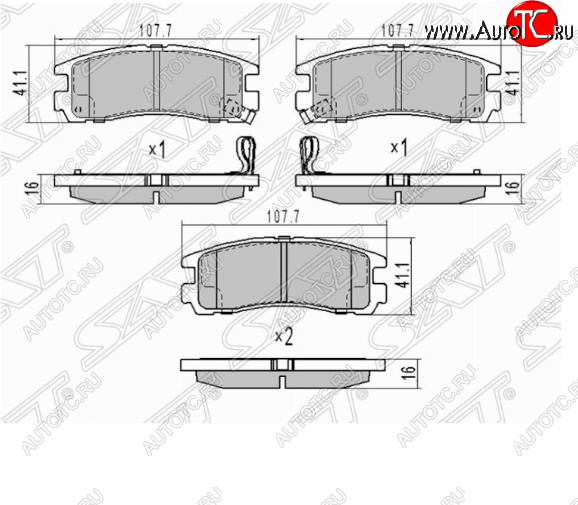 879 р. Комплект задних тормозных колодок SAT  Mitsubishi Pajero ( 2 V30/V40 5 дв.,  2 V20,  2 V30/V40) (1991-1999) дорестайлинг, дорестайлинг, рестайлинг, рестайлинг  с доставкой в г. Горно‑Алтайск