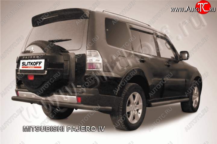 9 449 р. Защита задняя Slitkoff  Mitsubishi Pajero  4 V90 (2014-2020) 2-ой рестайлинг (Цвет: серебристый)  с доставкой в г. Горно‑Алтайск