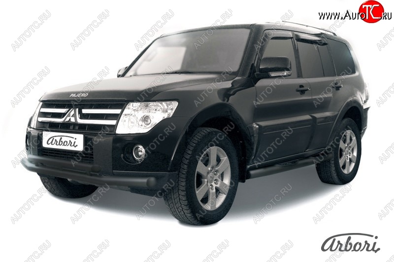 7 019 р. Защита переднего бампера Arbori (черная, 1 труба d76 mm). Mitsubishi Pajero 4 V80 дорестайлинг (2006-2011)  с доставкой в г. Горно‑Алтайск