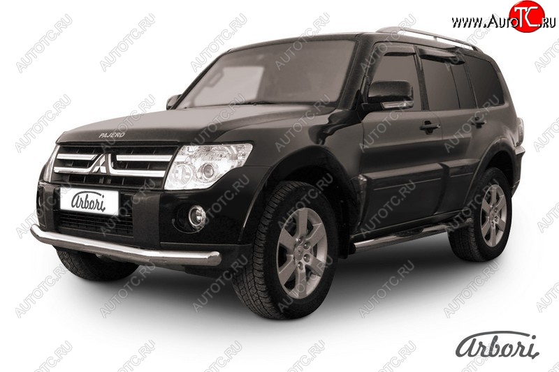 19 449 р. Защита переднего бампера Arbori (нержавейка, 1 труба d76 mm). Mitsubishi Pajero 4 V80 дорестайлинг (2006-2011)  с доставкой в г. Горно‑Алтайск