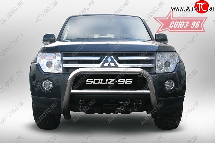 9 665 р. Защита переднего бампера Souz-96 (d60) Mitsubishi Pajero 4 V80 дорестайлинг (2006-2011)  с доставкой в г. Горно‑Алтайск