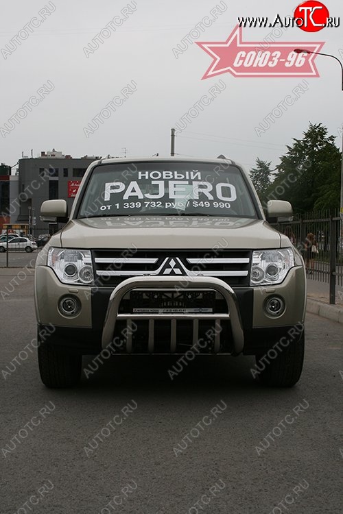 18 629 р. Защита переднего бампера Souz-96 (d76) Mitsubishi Pajero 4 V80 дорестайлинг (2006-2011)  с доставкой в г. Горно‑Алтайск