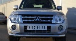 Одинарная защита переднего бампера диаметром 76 мм SLITKOFF Mitsubishi (Митсубиси) Pajero (Паджеро) ( 4 V90,  4 V80) (2011-2015) 4 V90, 4 V80 1-ый рестайлинг, 3 дв. 1-ый рестайлинг