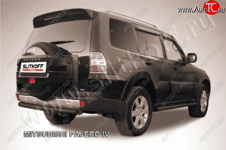 9 799 р. Защита задняя Slitkoff Mitsubishi Pajero 4 V90 дорестайлинг (2006-2011) (Цвет: серебристый)  с доставкой в г. Горно‑Алтайск