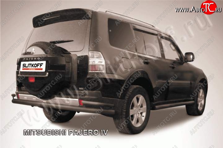 11 299 р. Защита задняя Slitkoff (d76/42)  Mitsubishi Pajero  4 V90 (2006-2020) дорестайлинг, 1-ый рестайлинг, 2-ой рестайлинг (Цвет: серебристый)  с доставкой в г. Горно‑Алтайск