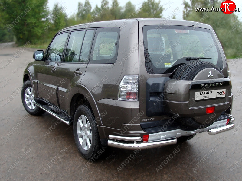 26 499 р. Защита заднего бампера (уголки двойные) ТСС 76,1/42,4 мм  Mitsubishi Pajero  4 V90 (2006-2011) дорестайлинг  с доставкой в г. Горно‑Алтайск