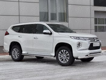 23 999 р. Защита переднего бампера (2 трубы Ø76 и 42 мм, нержавейка) SLITKOFF Mitsubishi Pajero Sport QF рестайлинг (2019-2022)  с доставкой в г. Горно‑Алтайск. Увеличить фотографию 3