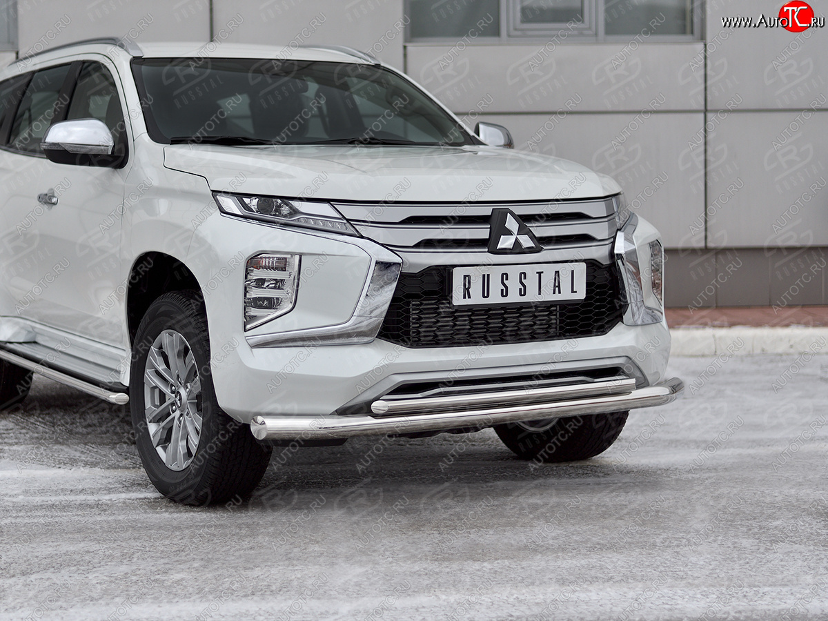 23 999 р. Защита переднего бампера (2 трубы Ø76 и 42 мм, нержавейка) SLITKOFF Mitsubishi Pajero Sport QF рестайлинг (2019-2022)  с доставкой в г. Горно‑Алтайск