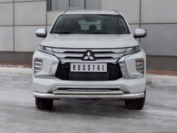 23 999 р. Защита переднего бампера (2 трубы Ø76 и 42 мм, нержавейка) SLITKOFF Mitsubishi Pajero Sport QF рестайлинг (2019-2022)  с доставкой в г. Горно‑Алтайск. Увеличить фотографию 2