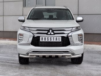 27 999 р. Защита переднего бампера SLITKOFF (Ø63 мм с уголками, нержавейка) Mitsubishi Pajero Sport QF рестайлинг (2019-2022)  с доставкой в г. Горно‑Алтайск. Увеличить фотографию 2