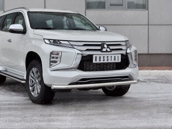 17 499 р. Защита переднего бампера SLITKOFF (Ø63 мм, нержавейка) Mitsubishi Pajero Sport QF рестайлинг (2019-2022)  с доставкой в г. Горно‑Алтайск. Увеличить фотографию 2