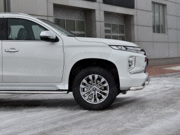 22 699 р. Защита переднего бампера (2 трубы Ø63 и 42 мм, нержавейка) SLITKOFF  Mitsubishi Pajero Sport  QF (2019-2022) рестайлинг  с доставкой в г. Горно‑Алтайск. Увеличить фотографию 4