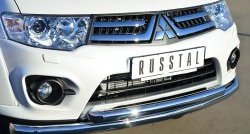 19 099 р. Защита переднего бампера (2 трубыØ63 мм, нержавейка) SLITKOFF Mitsubishi Pajero Sport PB рестайлинг (2013-2017)  с доставкой в г. Горно‑Алтайск. Увеличить фотографию 2