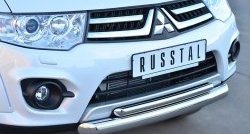 17 999 р. Защита переднего бампера (2 трубыØ76 и 42 мм, нержавейка) SLITKOFF  Mitsubishi Pajero Sport  PB (2013-2017) рестайлинг  с доставкой в г. Горно‑Алтайск. Увеличить фотографию 2