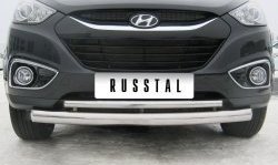 21 299 р. Защита переднего бампера (2 трубыØ76 и 42 мм, нержавейка) SLITKOFF Hyundai IX35 LM дорестайлинг (2009-2013)  с доставкой в г. Горно‑Алтайск. Увеличить фотографию 2