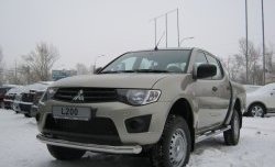 22 749 р. Защита порогов Russtal из трубы d76 мм с пластиковыми вставками для ног Mitsubishi L200 5 KK,KL рестайлинг (2018-2022) (Защита порогов с со скосами на торцах (вариант 1))  с доставкой в г. Горно‑Алтайск. Увеличить фотографию 3