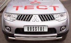 23 799 р. Защита переднего бампера (2 трубыØ76 и 63 мм, нержавейка) SLITKOFF Mitsubishi Pajero Sport PB дорестайлинг (2008-2013)  с доставкой в г. Горно‑Алтайск. Увеличить фотографию 2