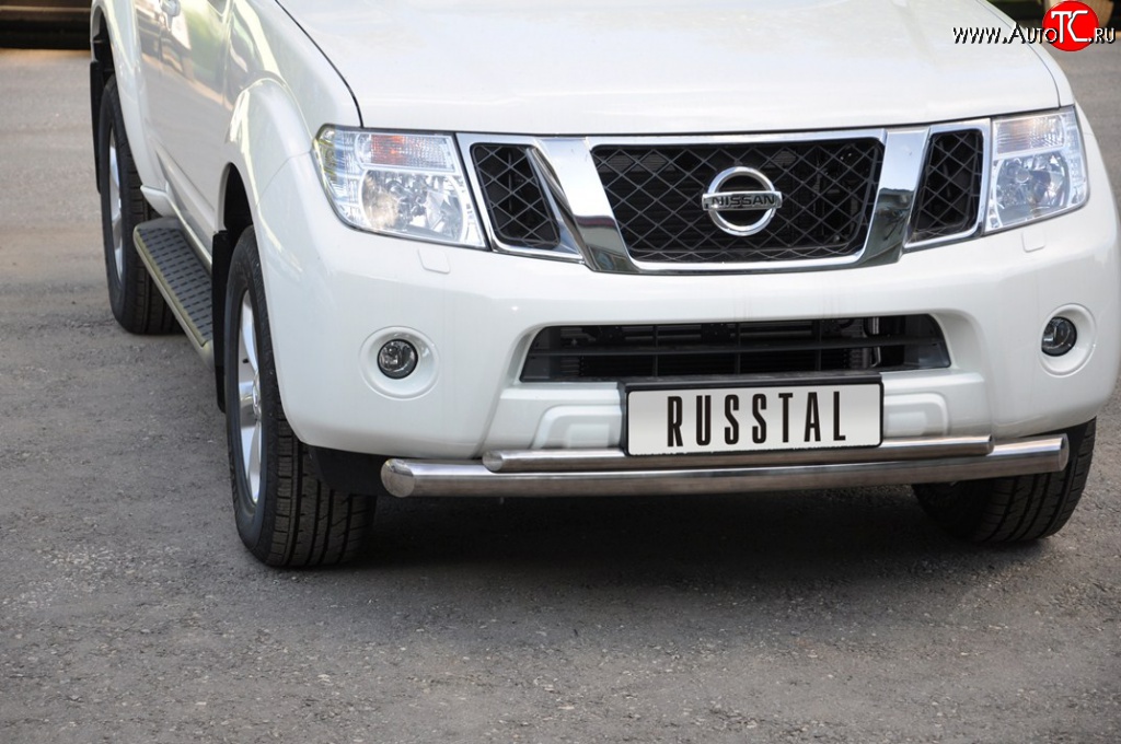 23 649 р. Защита переднего бампера (2 трубыØ76 и 42 мм, нержавейка) SLITKOFF Nissan Pathfinder R51 дорестайлинг (2004-2007)  с доставкой в г. Горно‑Алтайск