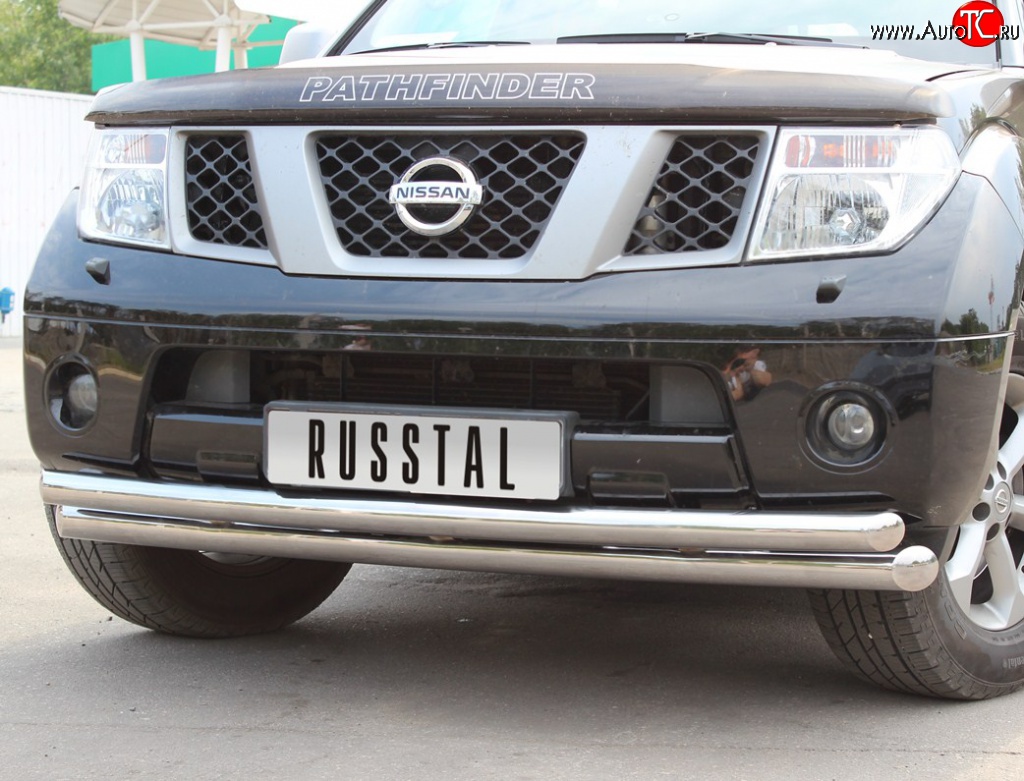 22 649 р. Защита переднего бампера (2 трубыØ76 и 63 мм, нержавейка) SLITKOFF Nissan Pathfinder R51 дорестайлинг (2004-2007)  с доставкой в г. Горно‑Алтайск