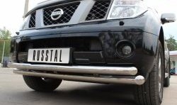 22 649 р. Защита переднего бампера (2 трубыØ76 и 63 мм, нержавейка) SLITKOFF Nissan Pathfinder R51 дорестайлинг (2004-2007)  с доставкой в г. Горно‑Алтайск. Увеличить фотографию 2