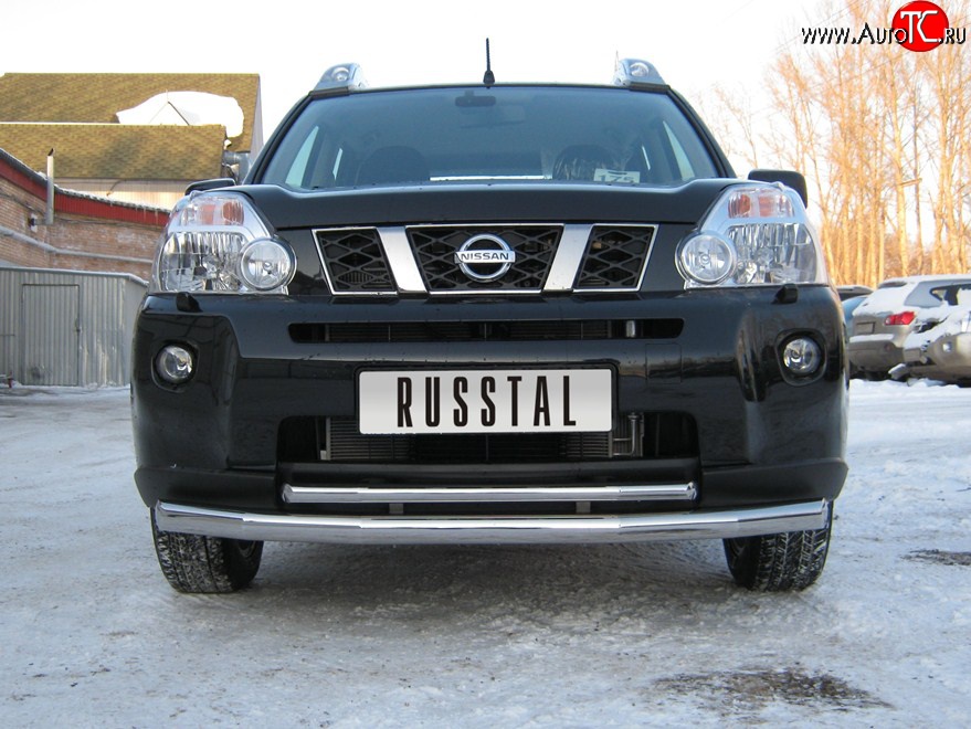 17 399 р. Защита переднего бампера (2 трубыØ63 и 42 мм, нержавейка) SLITKOFF  Nissan X-trail  1 T30 (2000-2003) дорестайлинг  с доставкой в г. Горно‑Алтайск