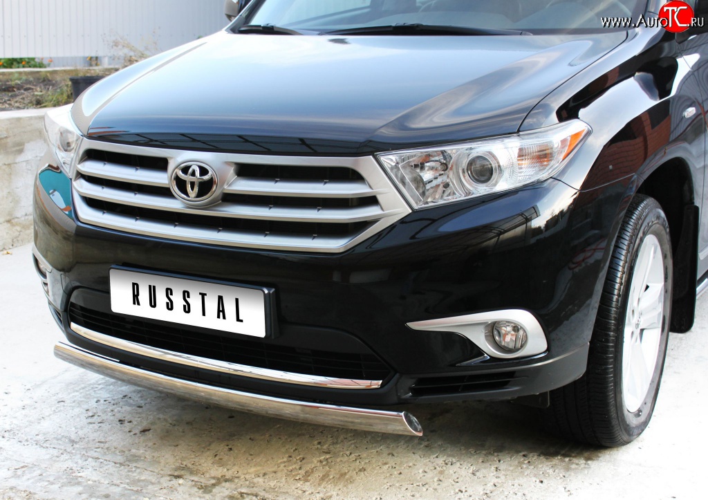 11 599 р. Защита переднего бампера (Ø75х42 мм, нержавейка) Russtal Toyota Highlander XU40 рестайлинг (2010-2013)  с доставкой в г. Горно‑Алтайск