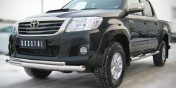 22 399 р. Защита переднего бампера (2 трубыØ76 и 42 мм, нержавейка) SLITKOFF Toyota Hilux AN20,AN30  2-ой рестайлинг (2011-2016)  с доставкой в г. Горно‑Алтайск. Увеличить фотографию 2