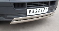 22 299 р. Защита переднего бампера (2 трубыØ75х42 мм, нержавейка) Russtal Volkswagen Transporter T5 дорестайлинг (2003-2009)  с доставкой в г. Горно‑Алтайск. Увеличить фотографию 2