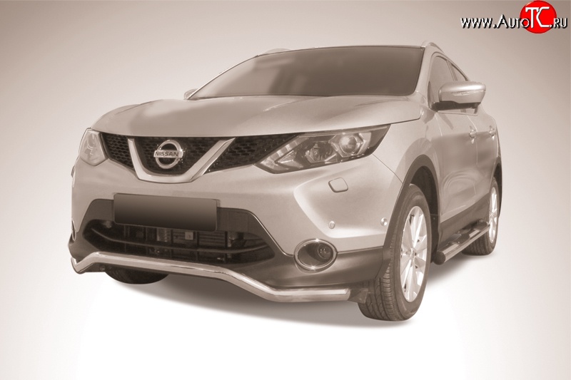 15 299 р. Фигурная защита переднего бампера диаметром 57 мм Slitkoff Nissan Qashqai 2 J11 дорестайлинг (2013-2019) (Нержавейка, Полированная)  с доставкой в г. Горно‑Алтайск