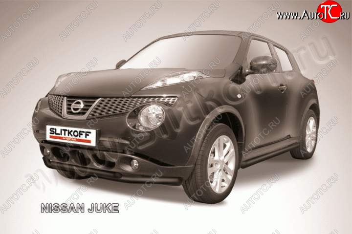 10 249 р. Защита переднего бампера из труб d57 и d42 Slitkoff Nissan Juke 1 YF15 дорестайлинг (2010-2014) (Цвет: серебристый)  с доставкой в г. Горно‑Алтайск